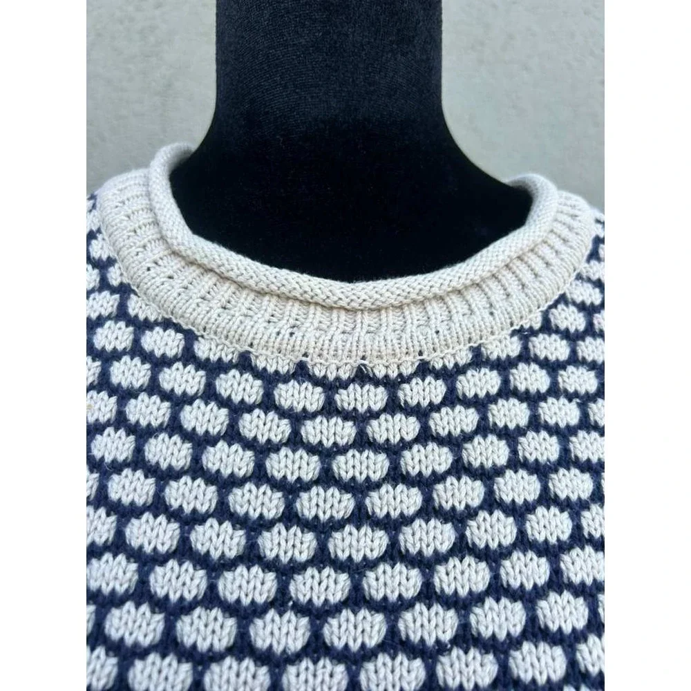 Jeanne Pierre Womens Short Sleeve Knit‎ Sweater Navy Cream Fair Isle Geometric L